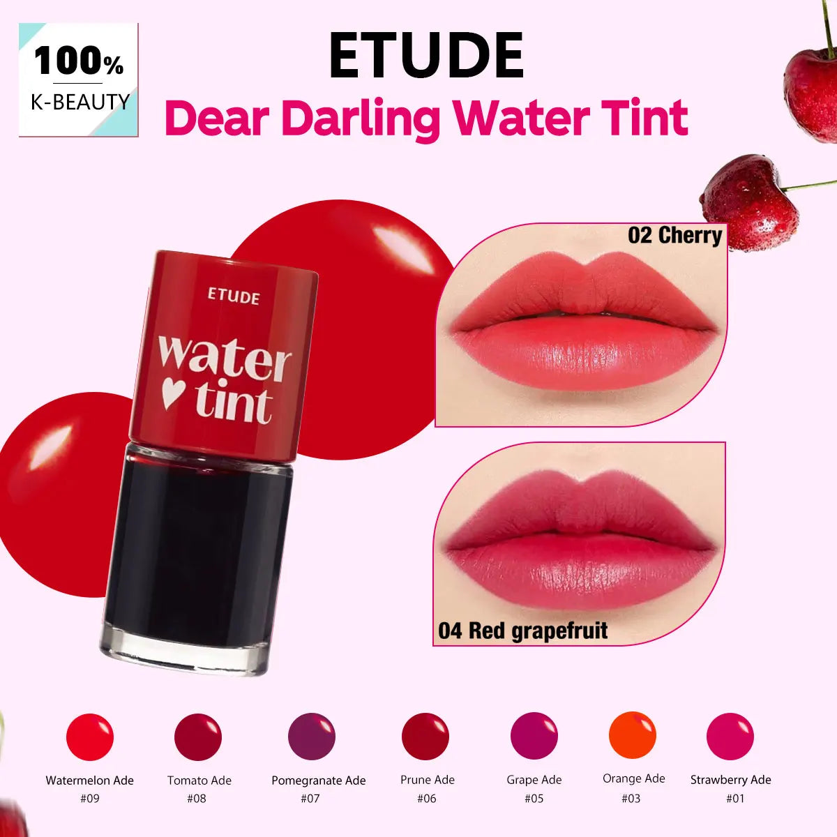 ETUDE Dear Darling Water Tint,Non-Sticky & Breathable,Watercolor-Like Sheer Finish,Brightening Lip Tint,K-Beauty,Korean Makeup