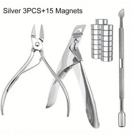 15PCS Powerful Magnet Cylindrical Multi-functional Cat Eye Magnet+3Pcs Stainless Steel Nail Clippers Manicure Set Nail Cuticle