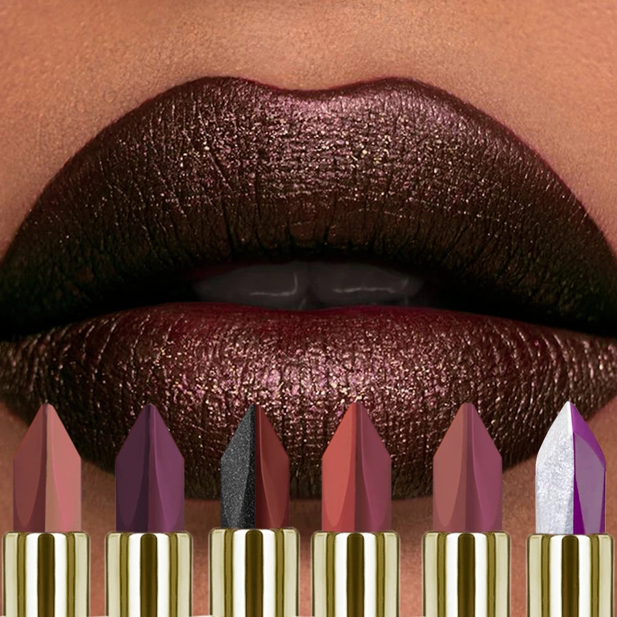 6 Color  Glitter Two-tone Lipstick Purple Black Matte1pc Lipsticks Cosmetics Easy to use Lip Tint Makeup Lip Beauty Red Pigment
