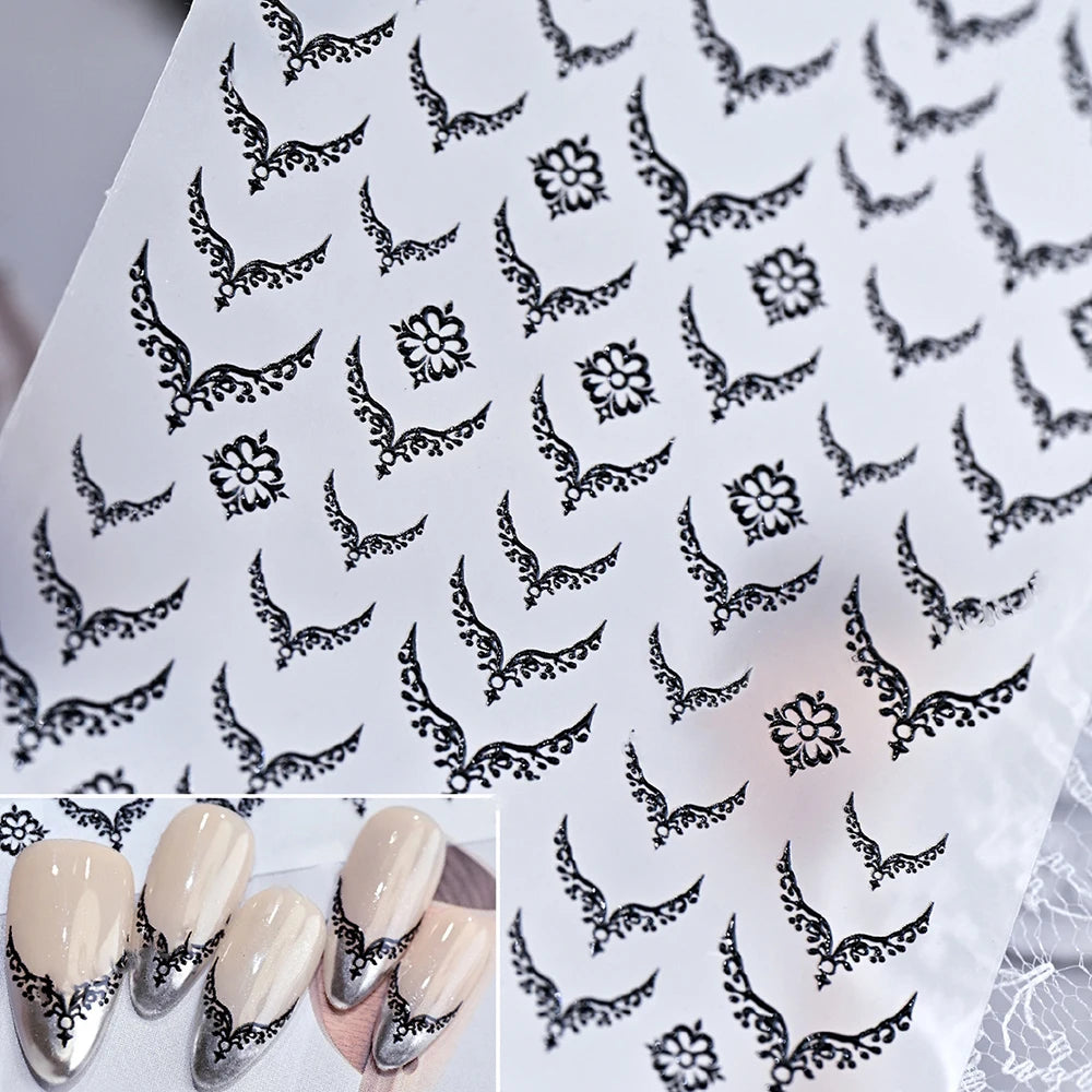 5D Embossed Emerald Gemstones Nail Art Stickers Luxury Golden Frame Baroque Flower Nail Decals Green Rhinestones Nail Supplies