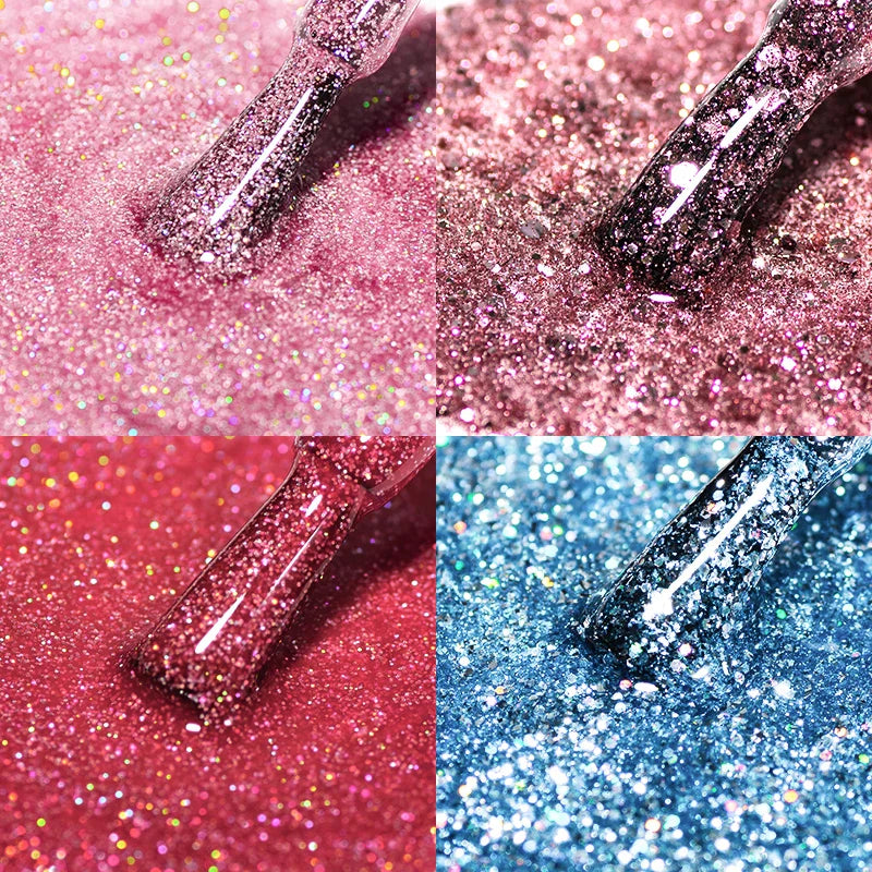 Mtssii 6PCS/Set Pink Glitter Gel Nail Polish Set Sequins Semi Permanent Base Matte Top Coat Soak Off LED UV Nail Art Gel Varnish