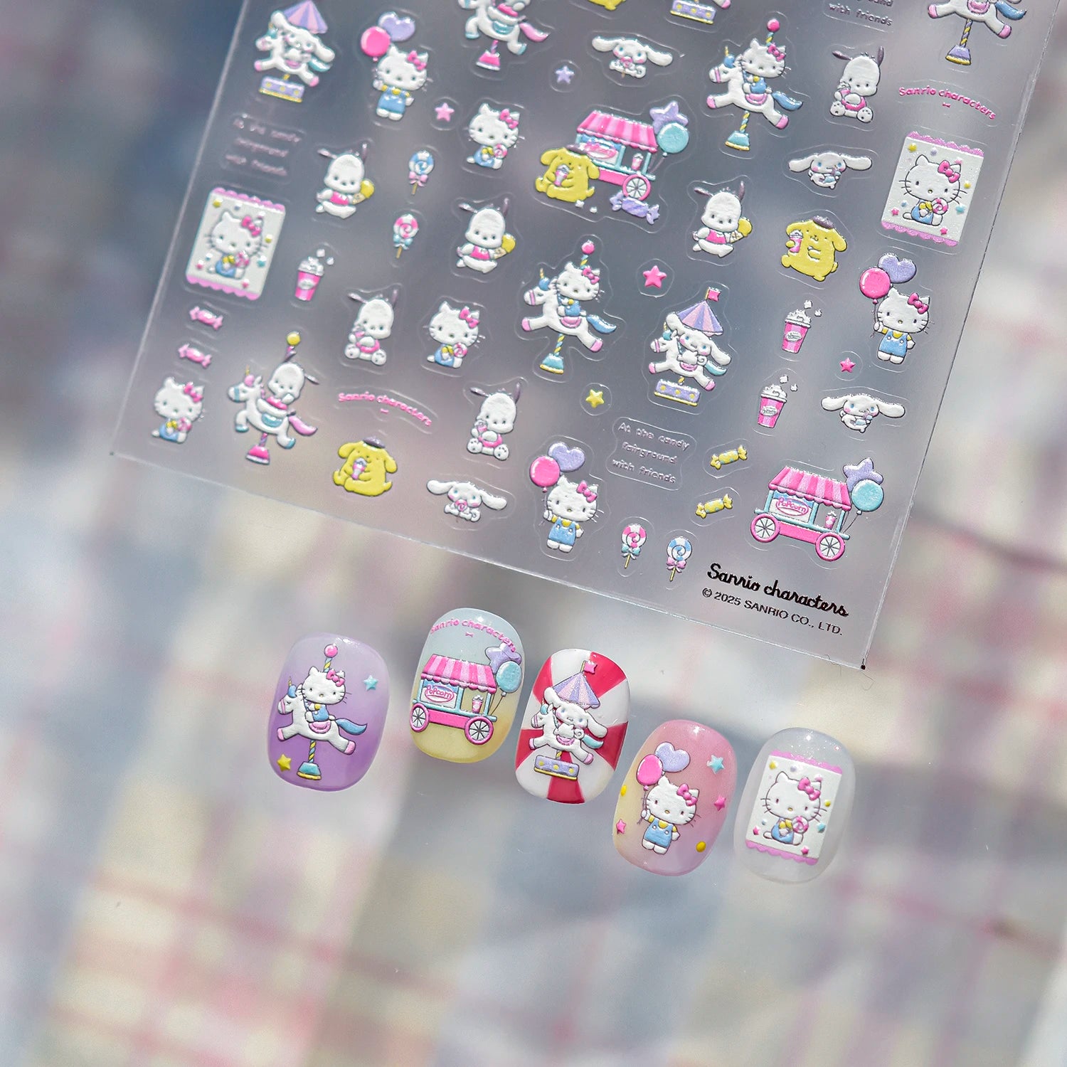 1PCS New Sanrio Family Cartoon 5D Embossed Nail Sticker Cute Hello Kitty Kuromi Pom Pom Purin Decal Nail Decoration