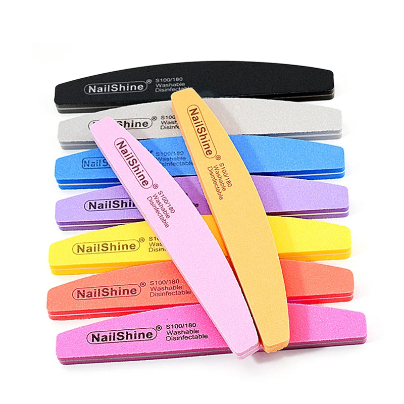 5Pcs Professional Nail File 100 180 Half Moon Sponge Polishing Sanding Buffer Manicure Products Tool Nail Equipment Lime a Ongle