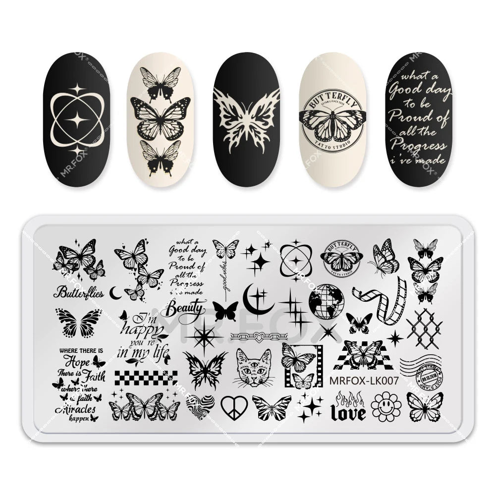 1PCS Bowknot Rectangle Nail Art Stamping Plates Cherry Pattern Stainless Steel Stencils for Nails Stamp Tools Manicure Template