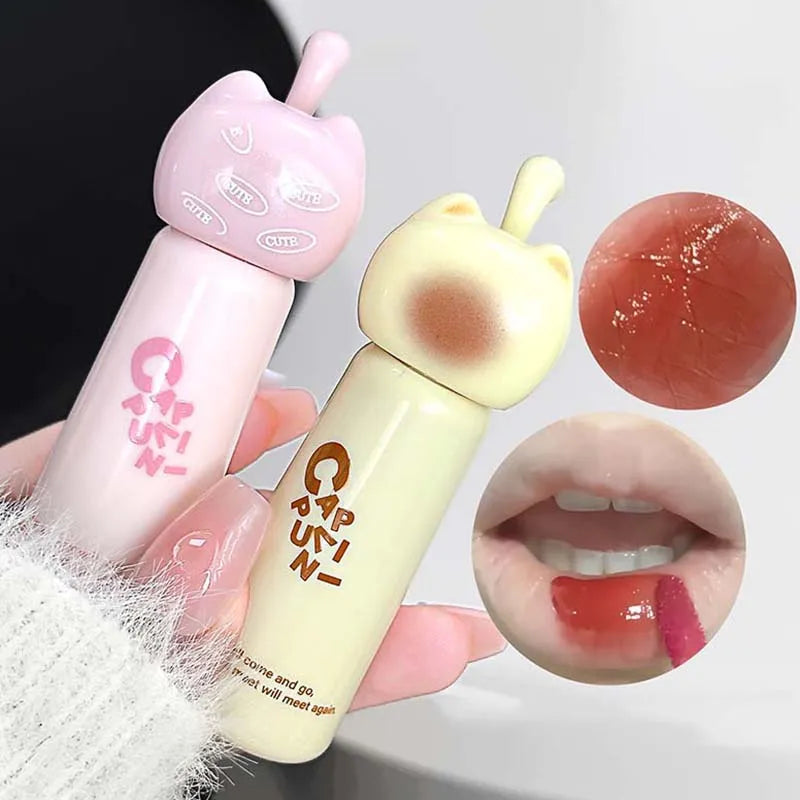Cute Cat Mirror Dyeing Lip Gloss Moisturizer Liquid Lipstick Waterproof Lasting Almond Milk Dew Lip Tint Korean Makeup Cosmetics