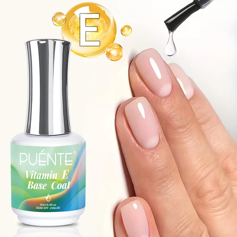 PUENTE 15ML Vitamin E Base Coat Gel Nail Polish For Soft Thin Breaking Nails Strengthen Soak Off UV Gel Varnish For Nail Care
