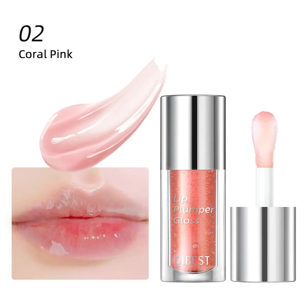 QIBEST Crystal Jelly Moisturizing Lip Oil Plumping Lip Gloss Makeup Sexy Plump Lip Glow Oil Tinted Lip Plumper Lip Care 6 Colors