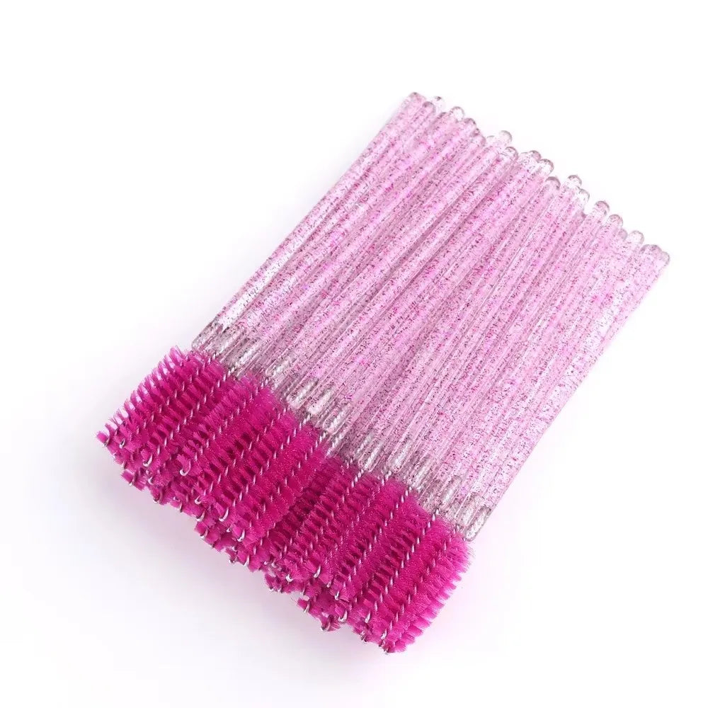 wholesale 50pcs Disposable Eyelash Brushes Crystal Eye lash Mascara Wands Glitter Lash Comb Spoolies Micro Makeup Applicators