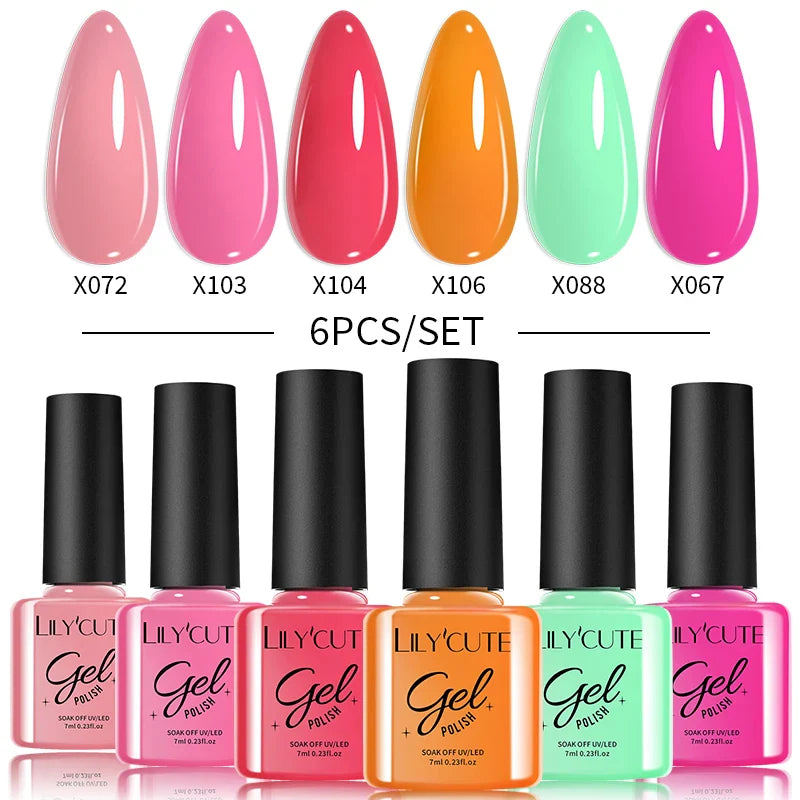 LILYCUTE 6PCs/Set Gel Nail Polish Set Kit Glitter Nail Gel Sequin Vernis Semi Permanent For Manicure Varnish UV LED Nail Art Gel