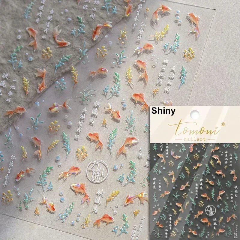 Sea Wave Jellyfish Starfish Conch Shell Dolphin Pearl Summer Beach Goldfish Water Bubble Mermaid Koi INS Nail Art Stickers Decal