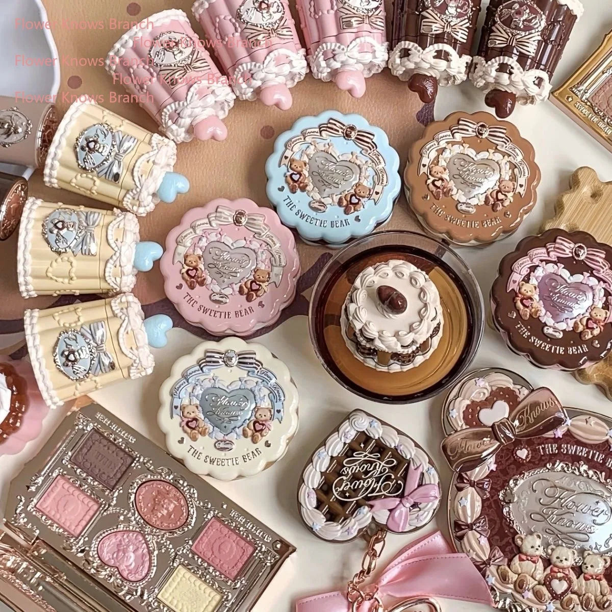 Flower Knows SWEETIE BEAR Makeup Box Gift Set All In One Perfume Shimmer Eye Shadow Palette Blush Lip Jelly Mystery Box 10 PCS