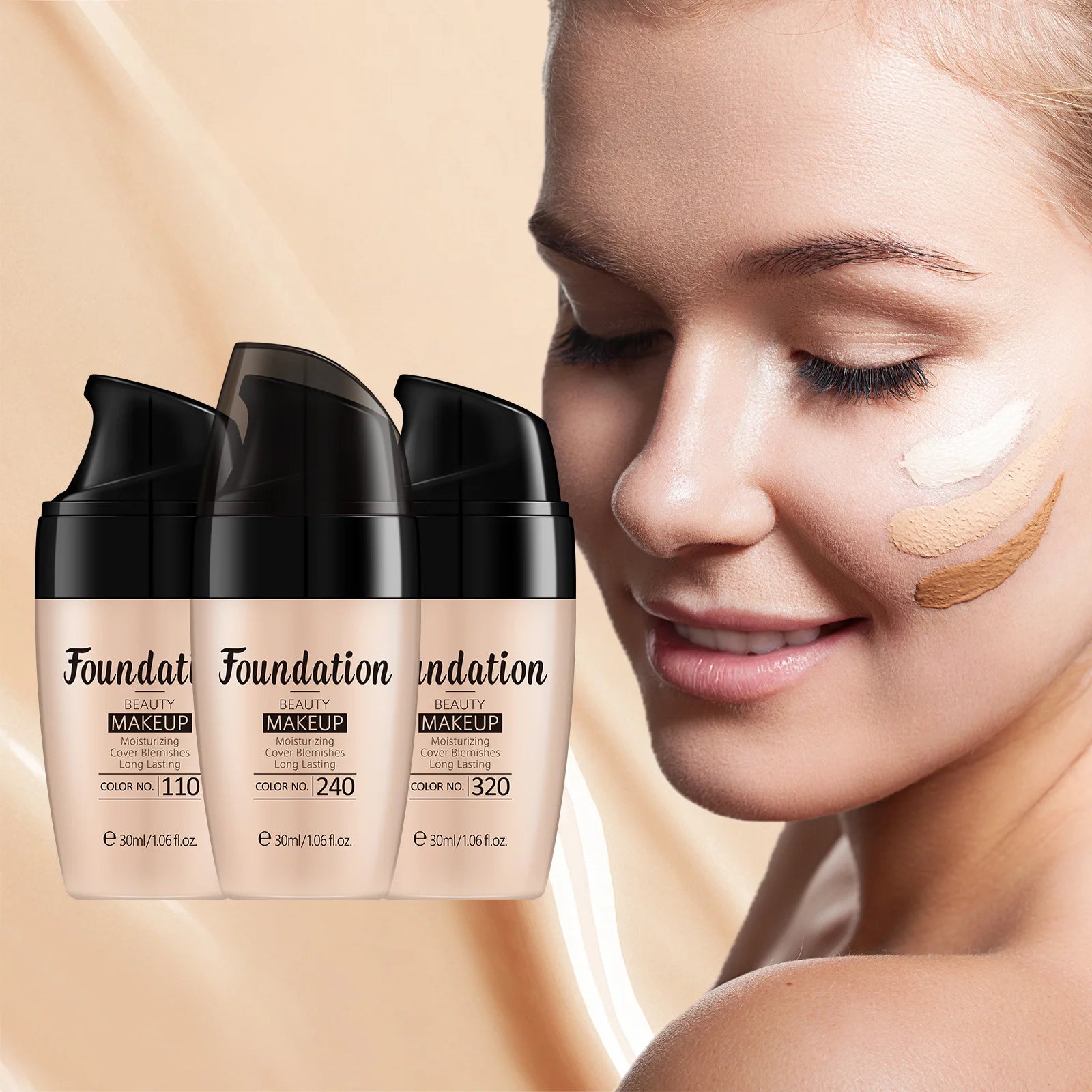 LAIKOU Liquid Foundation Moisturizing Long Lasting Face Comestics Waterproof, Full Coverage Concealer for All Skin Tones 30ml