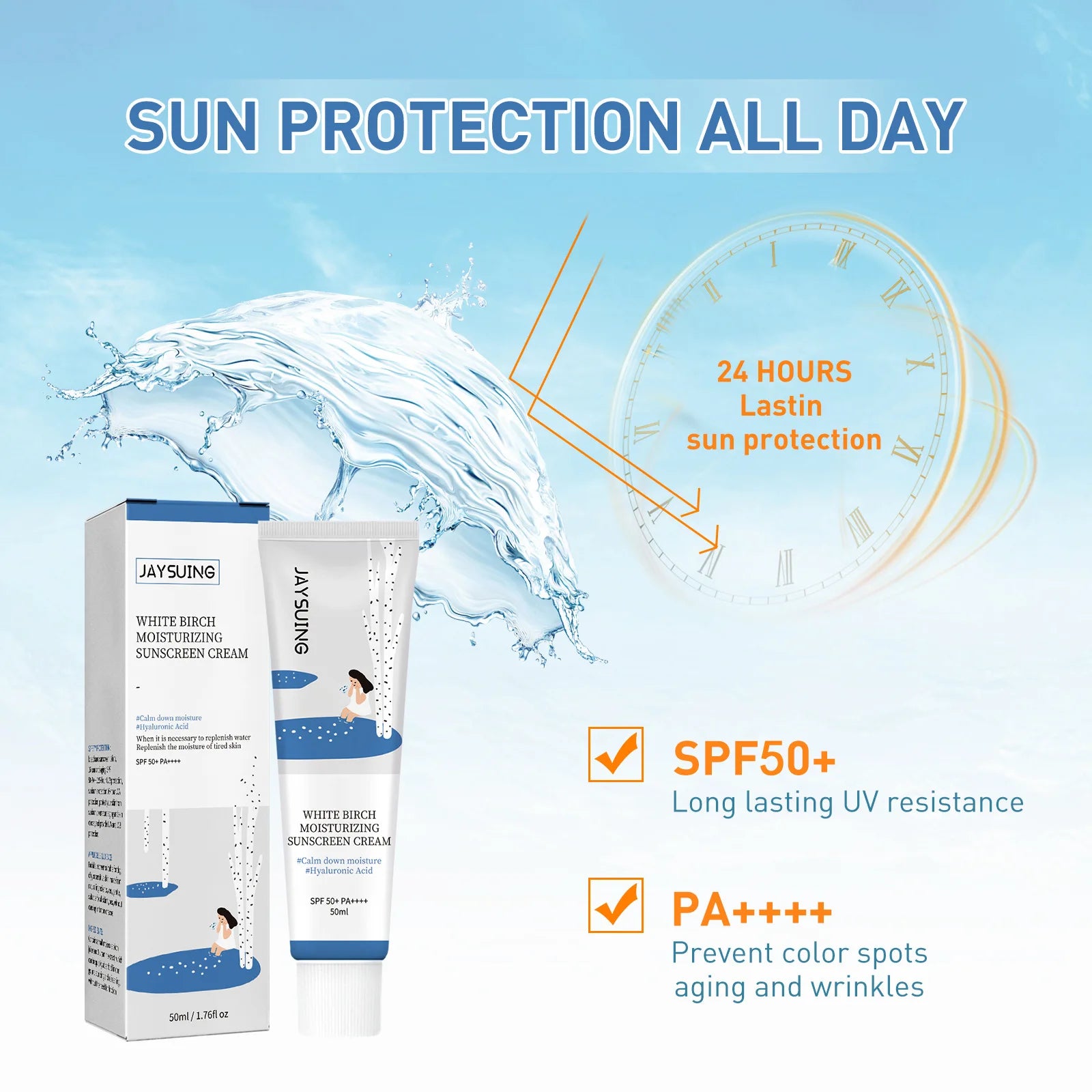 50ml Sunscreen for Face PF50+ PA++++ Sun Cream Birch Juice Moisturizing Skin Care Strong UV Protection korean Sunscreen