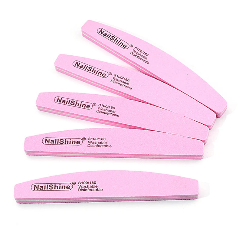 5Pcs Professional Nail File 100 180 Half Moon Sponge Polishing Sanding Buffer Manicure Products Tool Nail Equipment Lime a Ongle