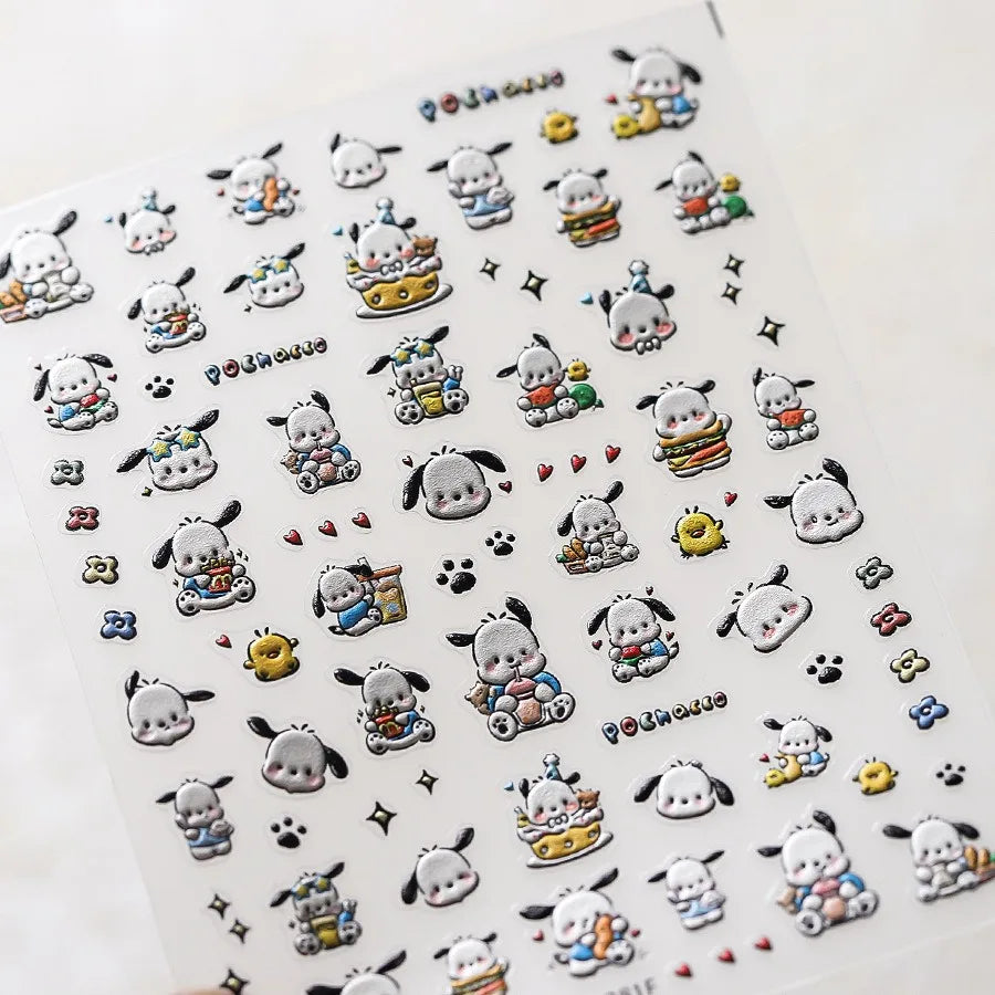 1PCS New Color Laser Hello Kitty Cartoon 5D Nail Stickers Sanrio Cinnamoroll Pochacco Nail Art Supplies DIY Nail Art Stickers