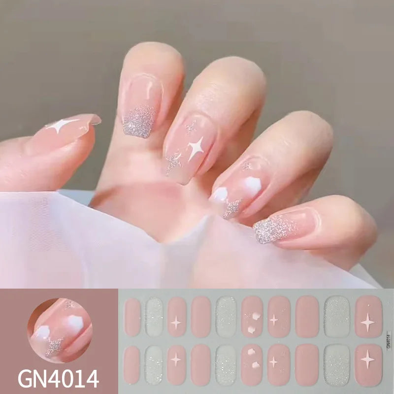 20Tips Semi-Cured Gel Nail Sticker Pure Color Uv/Led Lamp Gel Nail Polish Wraps Long-Lasting Full Cover Gel Sticker Nail Decor