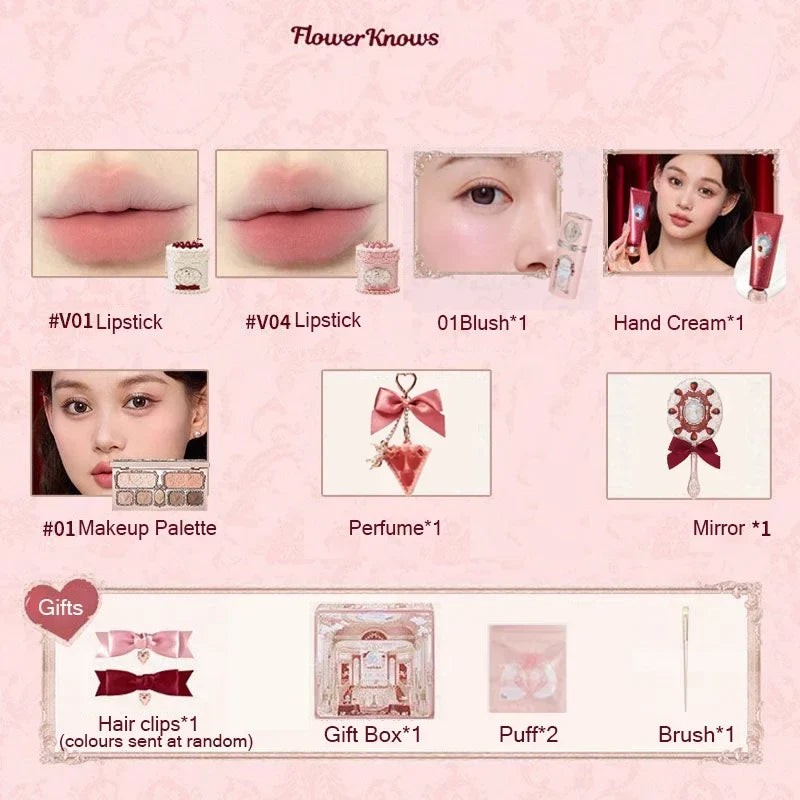 Flower Knows Strawberry Cupid Box Collection Make Up Sets Cosmetics Full Set Palette Pressed Powder Blush Lipstick Mystery Box