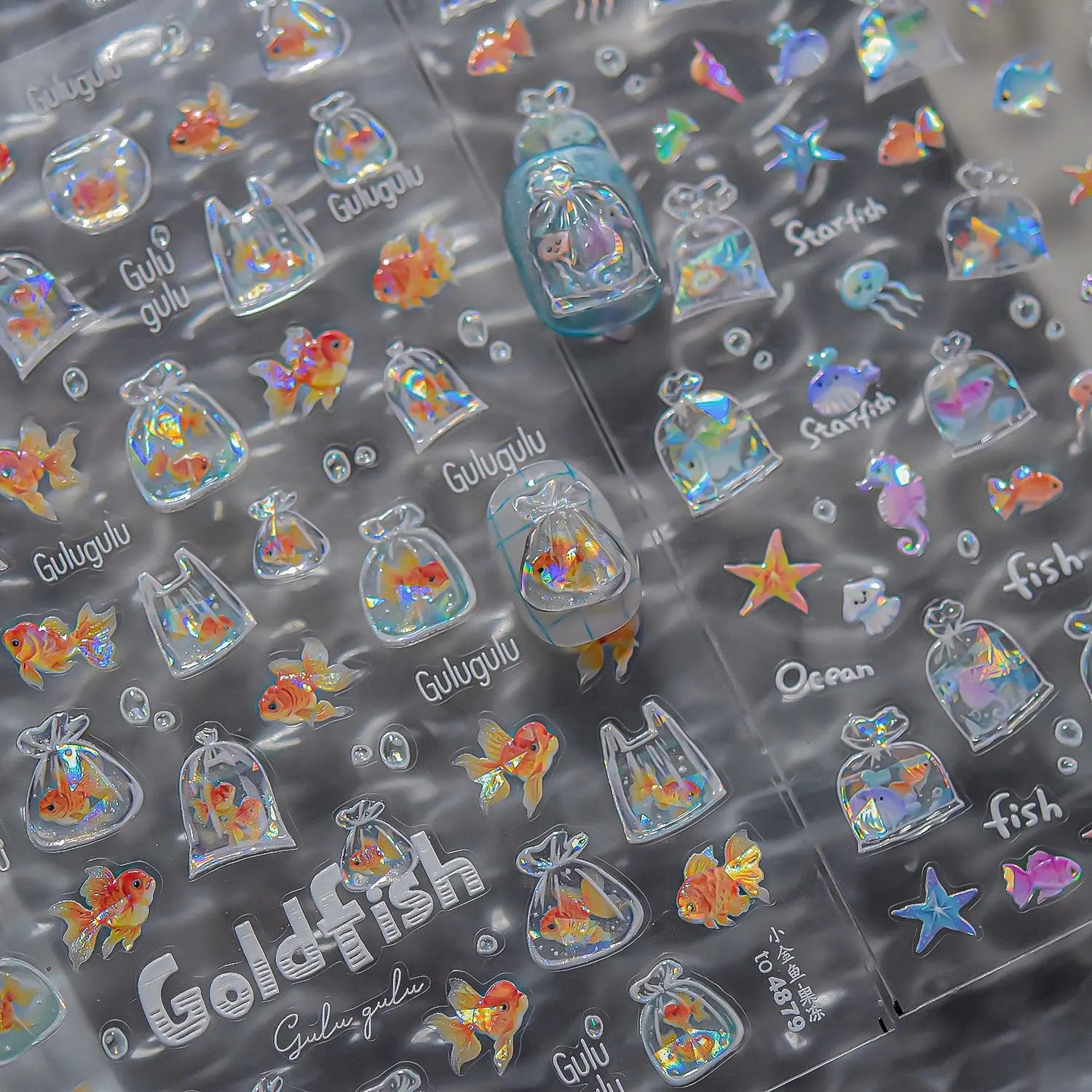 1pcs Cute A bag of Starfish Nail Charm Stickers 3D Jelly Ocean Fish Bubble Adhesive Nail Sticker DIY Summer Nail Art Decorations