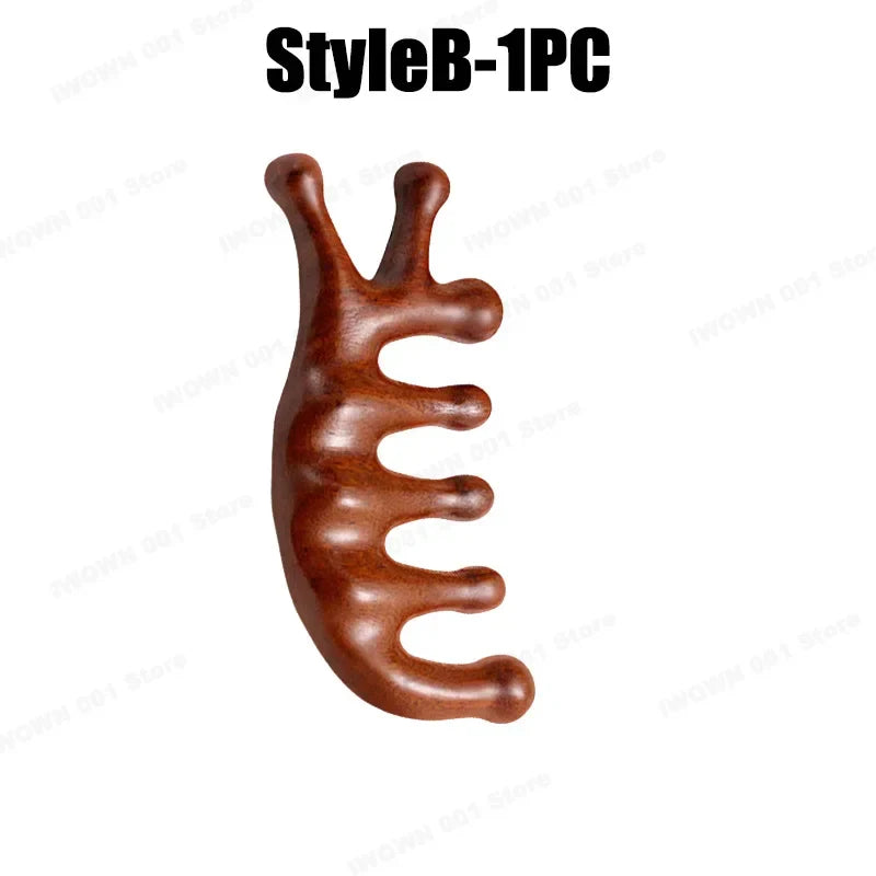 2025 New Natural Sandalwood Head Massage Five Teeth Comb Whale Comb Scalp Scraping Massager Body Massage Tools Neck Massager