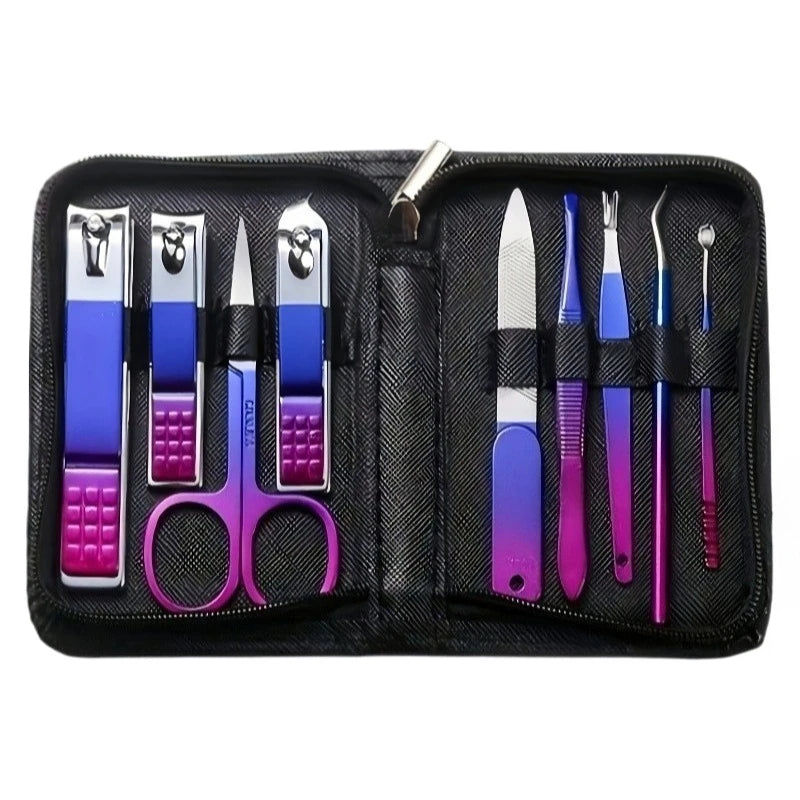 9 Pcs Set Luxury Stainless Steel Manicure and Pedicure Set Professional Nail Clipper Set with Portable Case Modern Style
