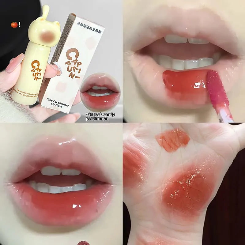 Cute Cat Mirror Dyeing Lip Gloss Moisturizer Liquid Lipstick Waterproof Lasting Almond Milk Dew Lip Tint Korean Makeup Cosmetics