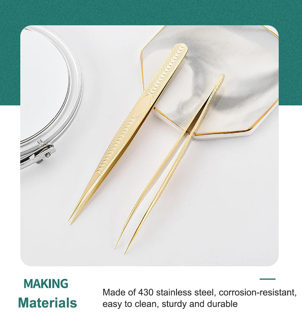 Eyelash Tweezers Professional Golden Stainless Steel High Precision Tweezer for Volume Fans Lashes Extensions Makeup Tools