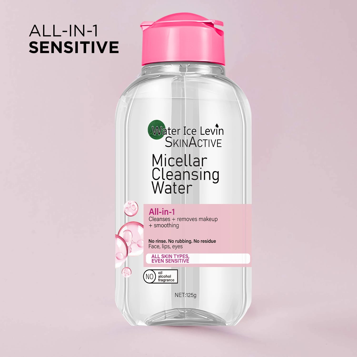 Water Ice Levin Micellar Water: All-in-1 Cleanser & Makeup Remover. No Rinse, No Rub, For Sensitive Skin. 125g.