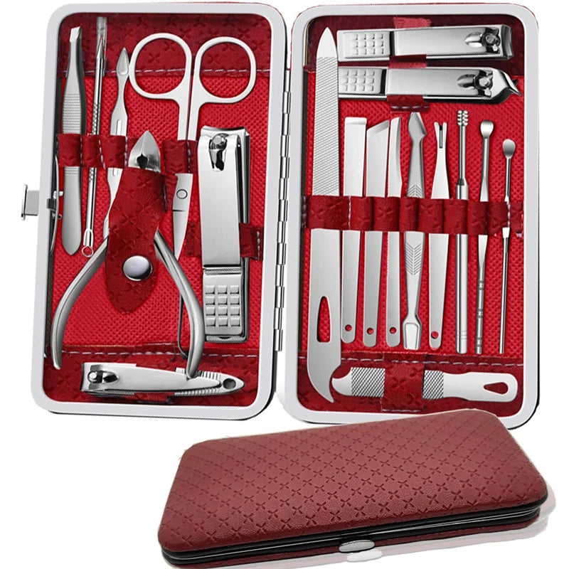 Manicure Set 19 pcs Full Function Kit Professional Stainless Steel Pedicure Sets Nail Clipper With Portable Case Idea Gift