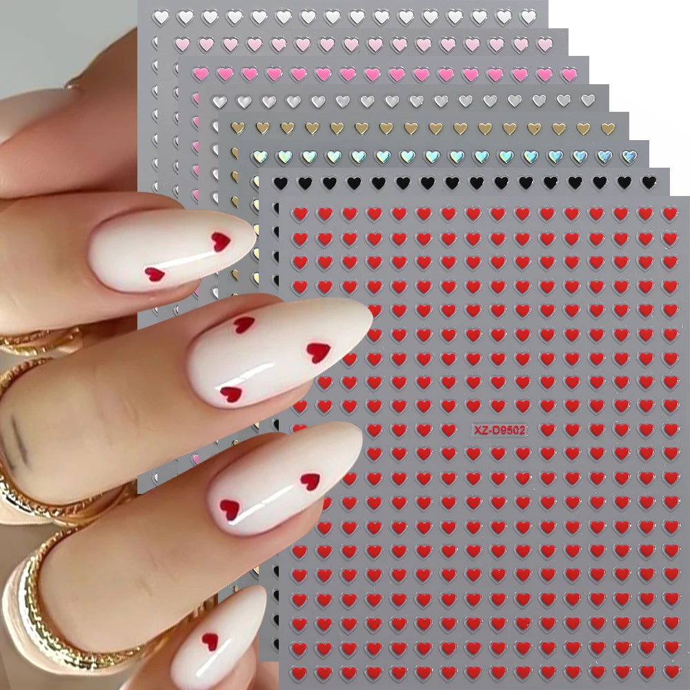 8pc 3D Mixed Color Heart Nail Stickers Valentines' Day Sweet Red Pink Love Selfadhesive Nail Decoration Decals Manicure Supplies
