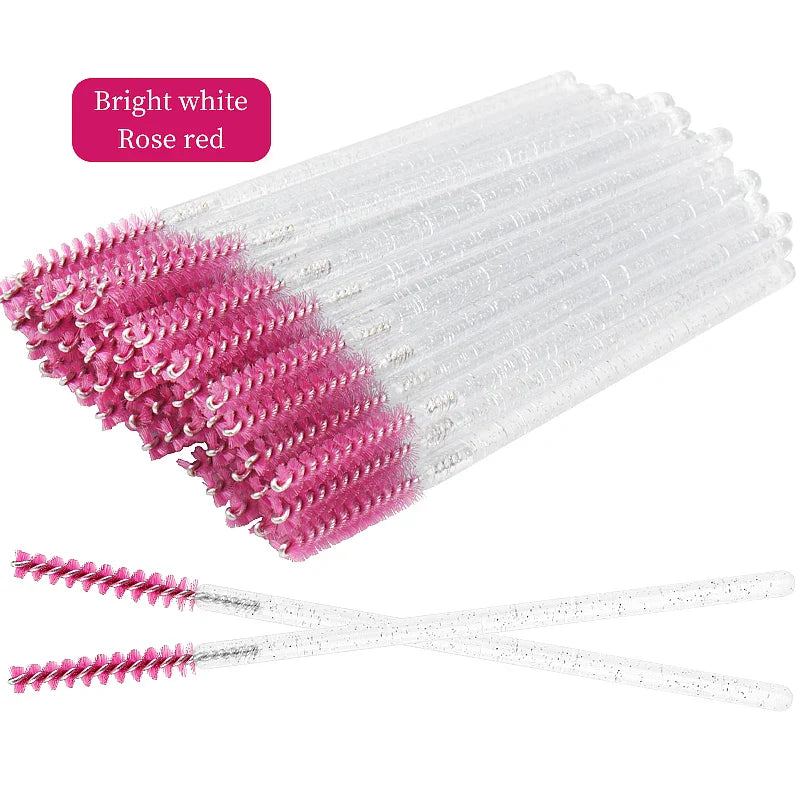 NEW 50Pcs Makeup Eyelash Brushes Disposable Crystal Eyebrow brush Diamond Handle Mascara Wand Applicator Lashes Extension Tools