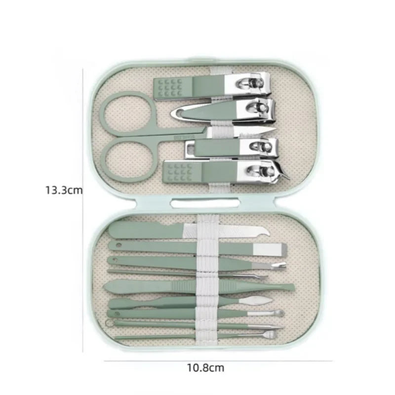 14 Piece Deluxe Manicure & Pedicure Set Pink And Blue Stainless Steel Nail Scissors, Clippers, Ear Digging Spoon for Men & Women