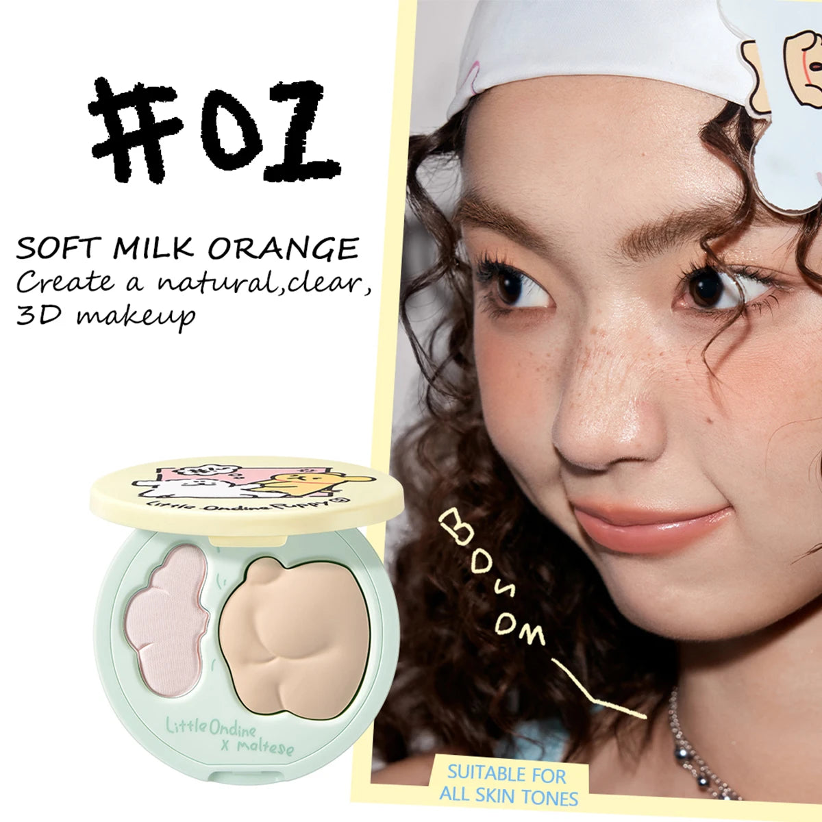 Little ONDINE Duo-Color Highlighter 01,Fine Shimmer Texture,Smooth&Minimal Fallout,Natural Dewy Glow,Face Brightening&Sculpting