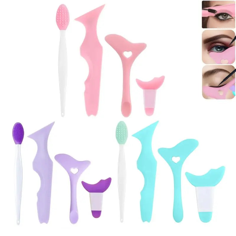 3pcs Beauty Eyelashes & Brows, Skin Types Eyeliner Stencil Set Tools for Perfect Eyeliner Aid for All Multifunctional Silicone
