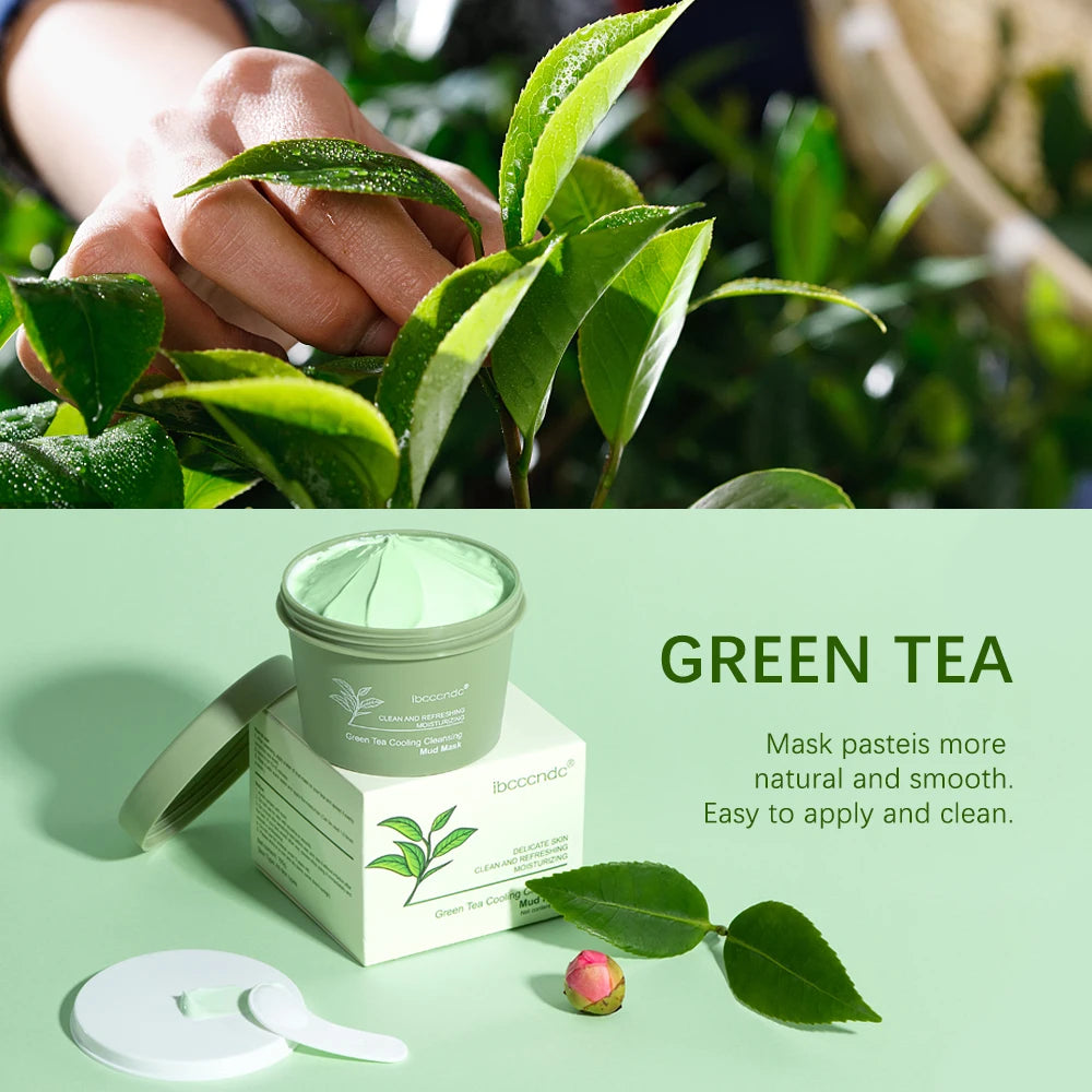 Green Tea Mud Mask Natural Skincare Deeply Cleansing Pore Nourishing Clay Face Mask Face Skin Care Cleaner 100g