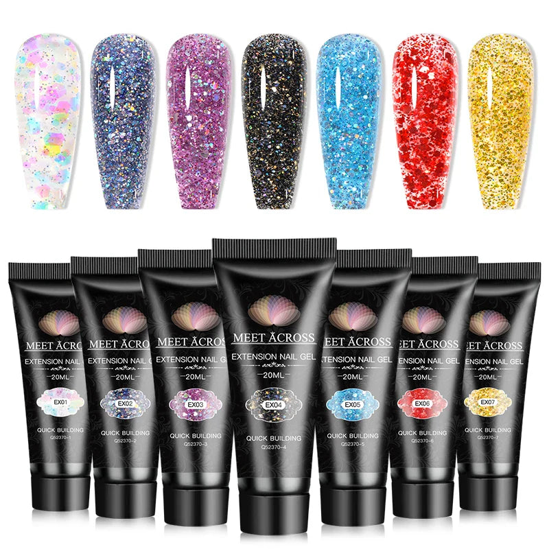 MEET ACROSS Extension Nail Gel Polish Set Acrylic Crystal Building Full Polygel For Nails Kit UV Varnish Nail Art Manicure Set