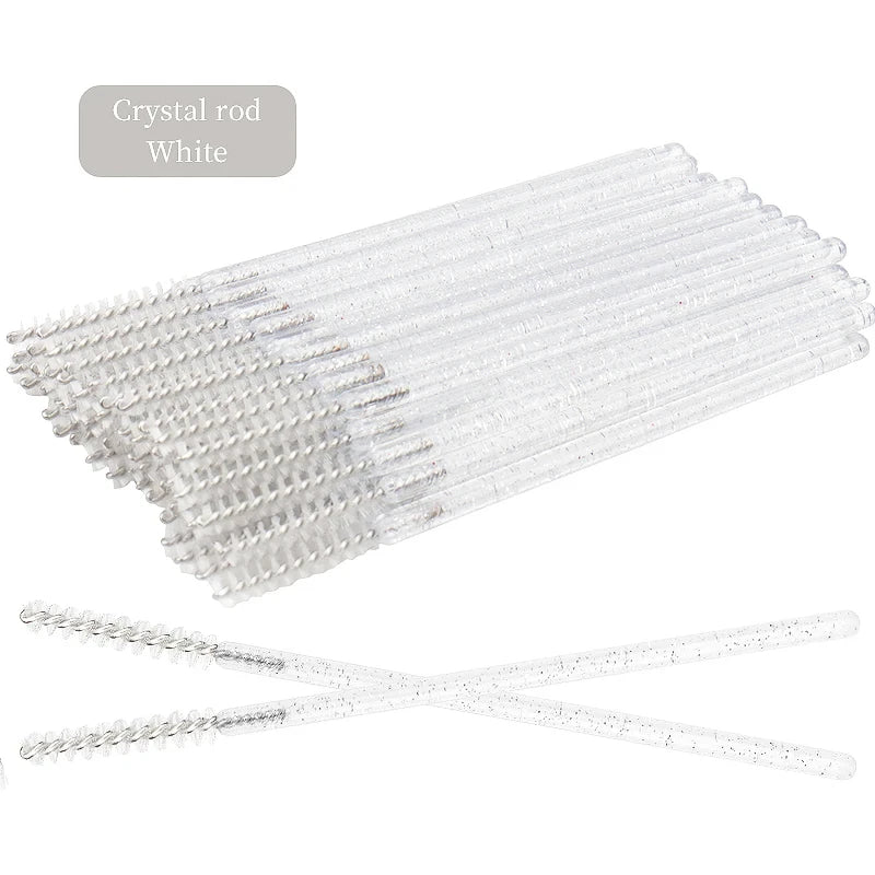 50pcs Disposable Eyelash Brushes Crystal Eye lash Mascara Wands Glitter Lash Comb Spoolies Micro Makeup Applicators