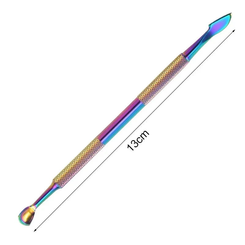 1Pcs Double-Head Angled Hoof Cuticle Pusher Stainless Steel Bevel Nail Art Pusher Manicure Orange Sticks for Nail Salon Tools