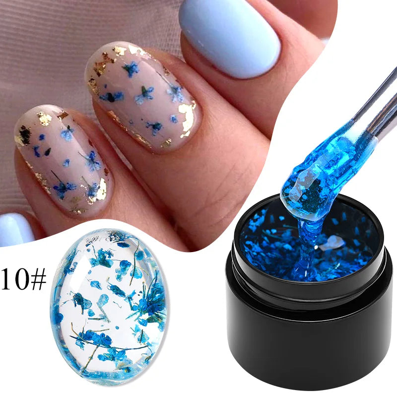 MEET ACROSS 5ml Colorful Flower Fairy Gel Nail Polish Purple Pink Natural Dried Flower Gel Semi Permanent UV Varnish Nails Art