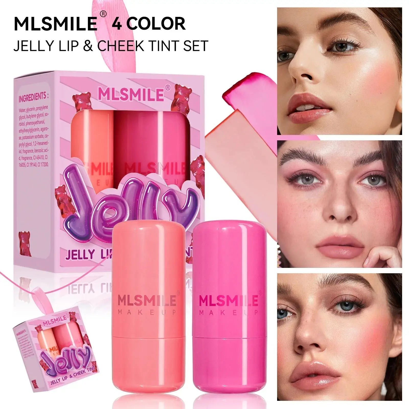 Women Brightening Face Blush Stick 2PCS Jelly Set Purple Lip Cheek Makeup Cosmetics Beauty Health