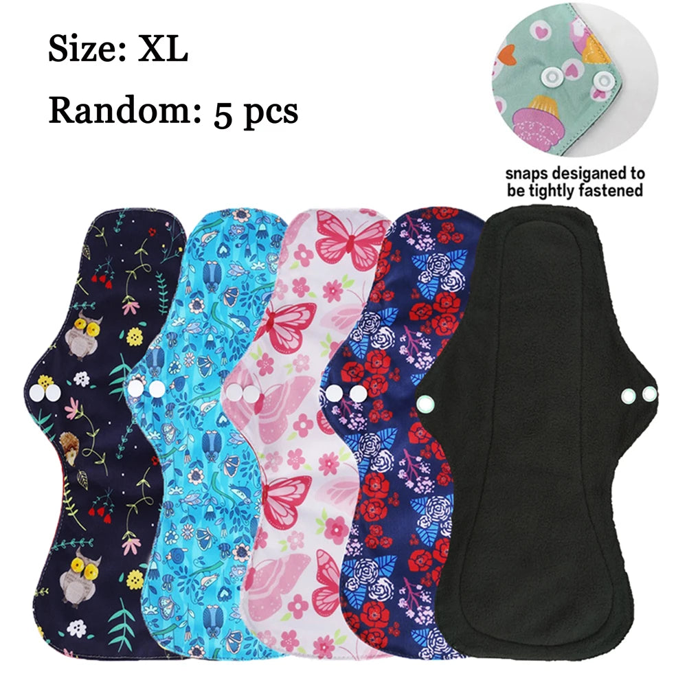 5/10pcs Reusable Menstrual Pad Female Breathable Heavy Flow Bamboo Charcoal Washable Sanitary Napkin Women Cloth Sanitary Napkin
