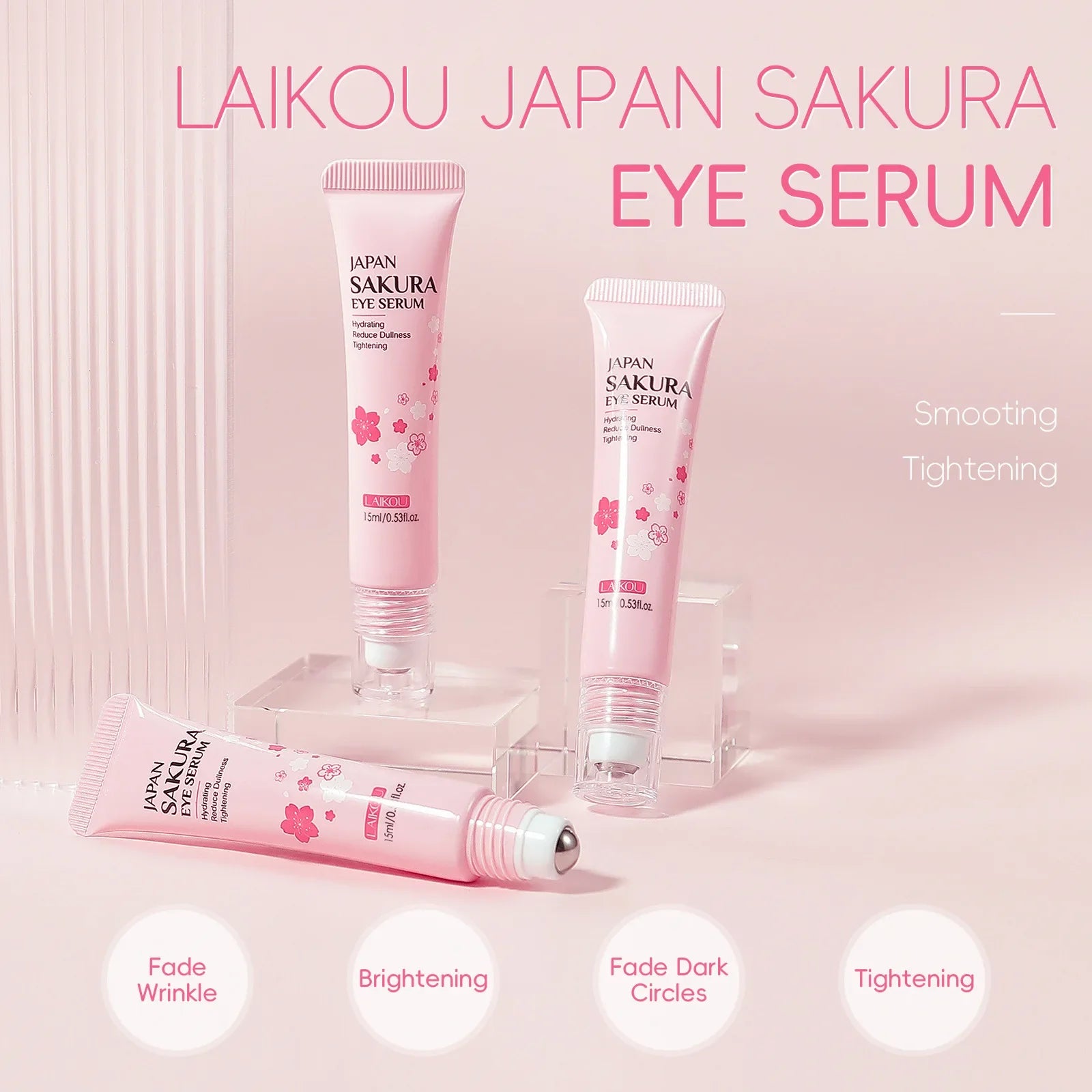 LAIKOU Sakura Eye Serum Roller Massage Hyaluronic Acid Skin Care Eye Bags Cream Moisturizing Dark Circles 15ml