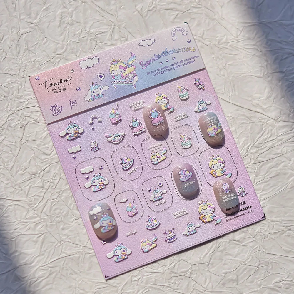 1PCS New Color Laser Hello Kitty Cartoon 5D Nail Stickers Sanrio Cinnamoroll Pochacco Nail Art Supplies DIY Nail Art Stickers