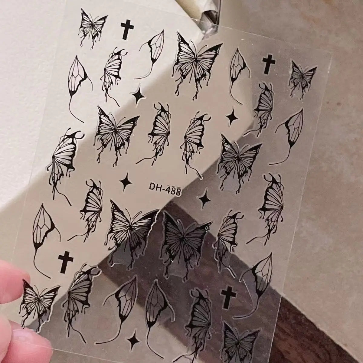 Pink Purple Aurora Shell Butterfly Nail Stickers Shiny Laser 3D Butterflies Nail Decals 8*10cm Adhesive Aurora Shell Butterfly N