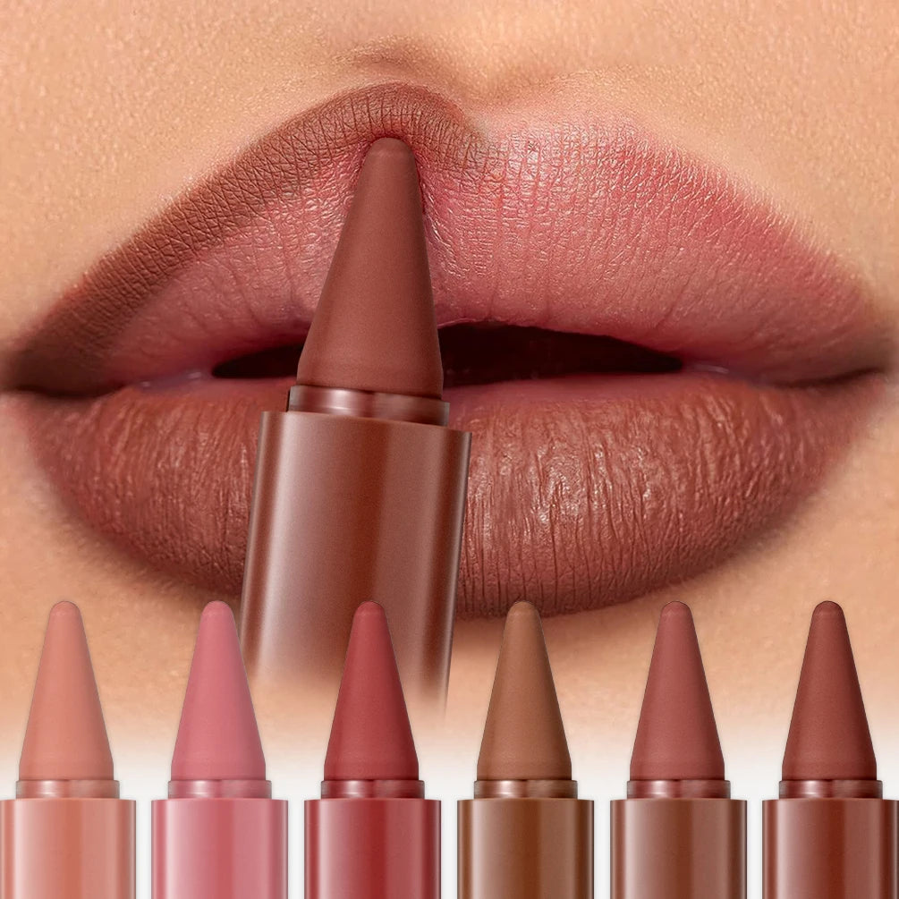 QIBEST Tapered Gradient Lipliner Long Lasting Matte Nude Brown Red Lipstick Waterproof Contouring Tint Lipliner Makeup Lip Stain