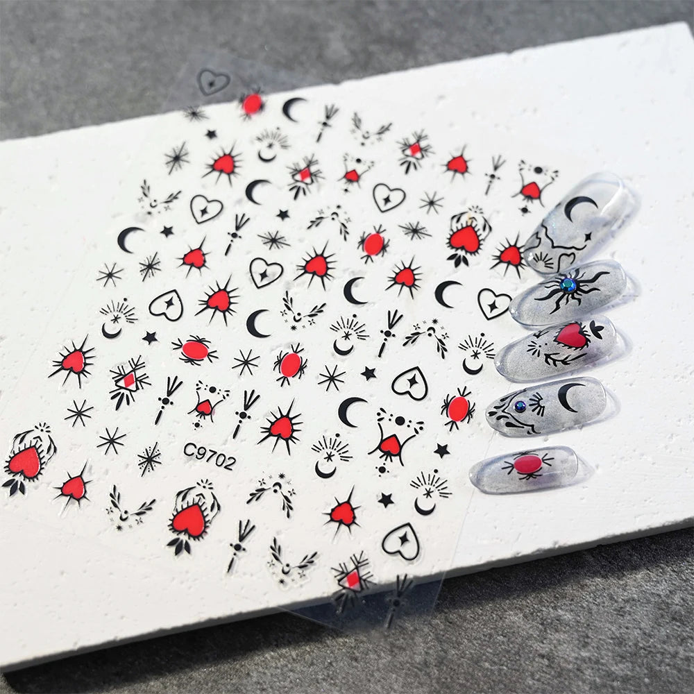 3D Gold/ Silver Star/Sun/Moon Bronzing Nail Art Sticker Laser Star Moon Styles Nail Decal Gold Silver Self-Adhesive Slider 1Pcs