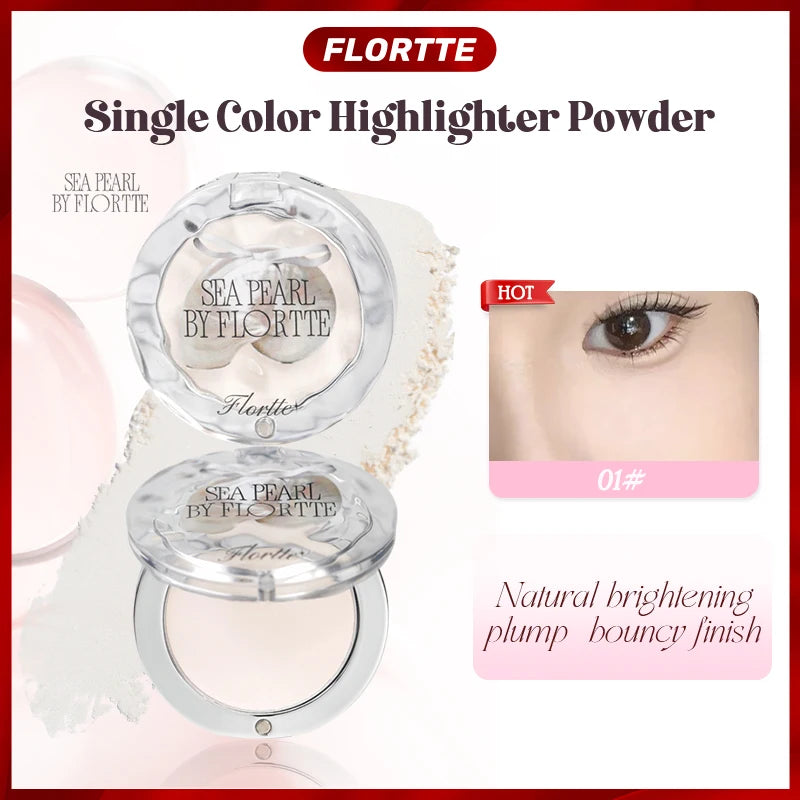 FLORTTE Single Highlighter Powder, Natural Transparent Watery Glow, Brightens Skin Tone & Creates 3D Makeup