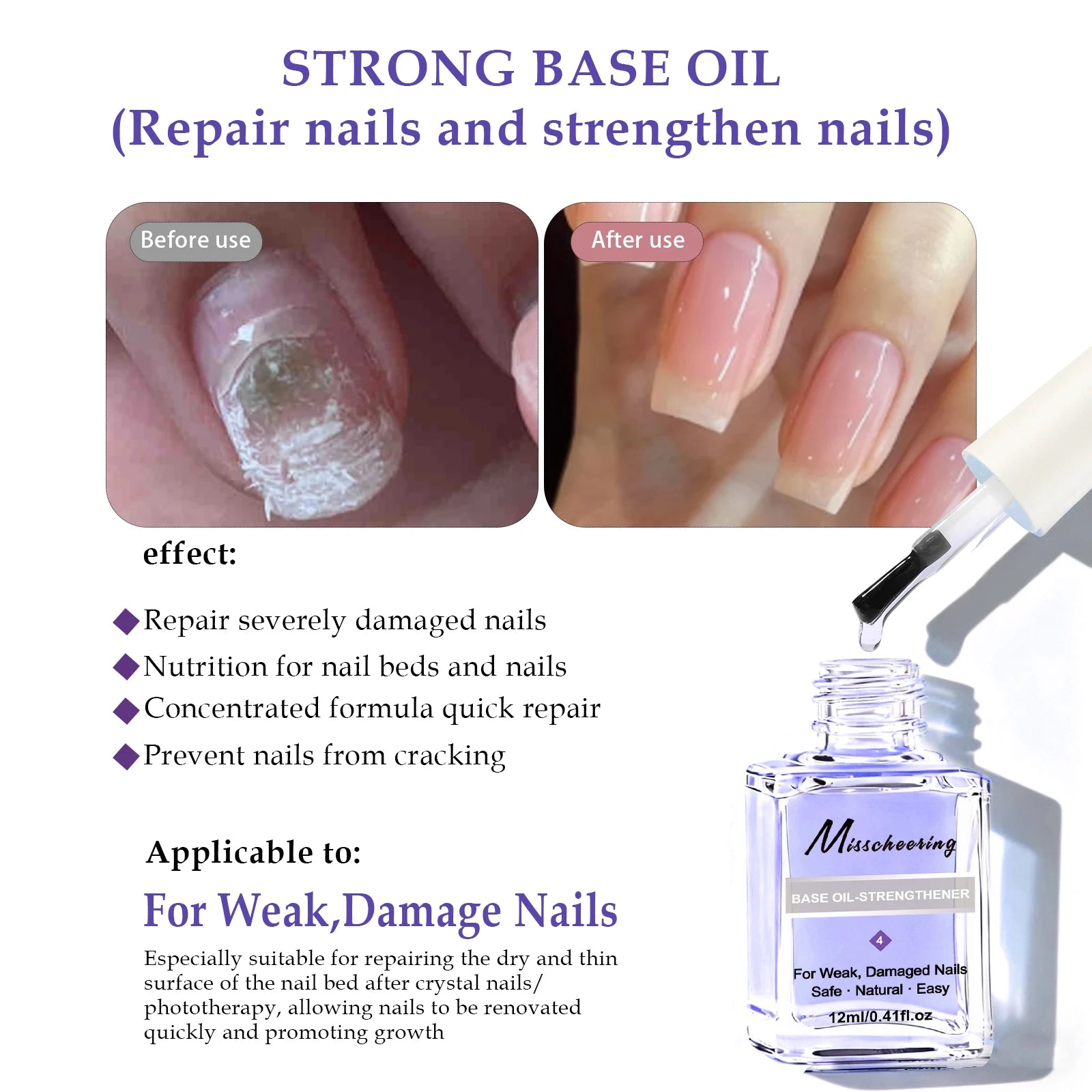 12ml Base Oil Strengthener Restore Hardener Clear Nail Polish Base Coat Fast Dry Strong Repair Nail Art Treatment