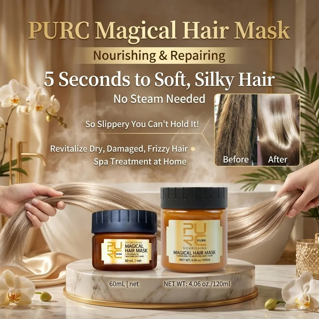 PURC No Steam Hair Mask Intensive Repair Dry Damaged Hair Smooth Silky Anti-Breakage Volumizing Hair Spa Treatment Conditioner