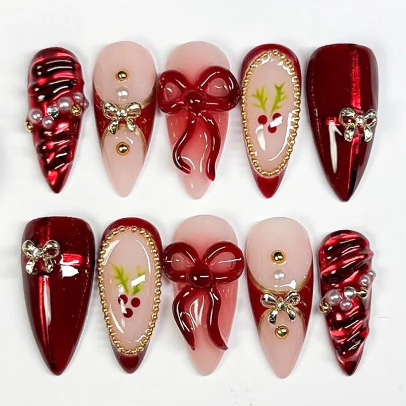 24Pcs Black Y2k Long False Nails with Almond Head Design Cat's Eye Silver Stripe Pattern Press on Fake Nails Wearable Nail Tips