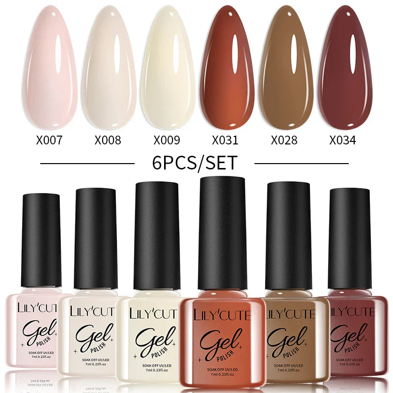 LILYCUTE 6PCs/Set Gel Nail Polish Set Kit Glitter Nail Gel Sequin Vernis Semi Permanent For Manicure Varnish UV LED Nail Art Gel